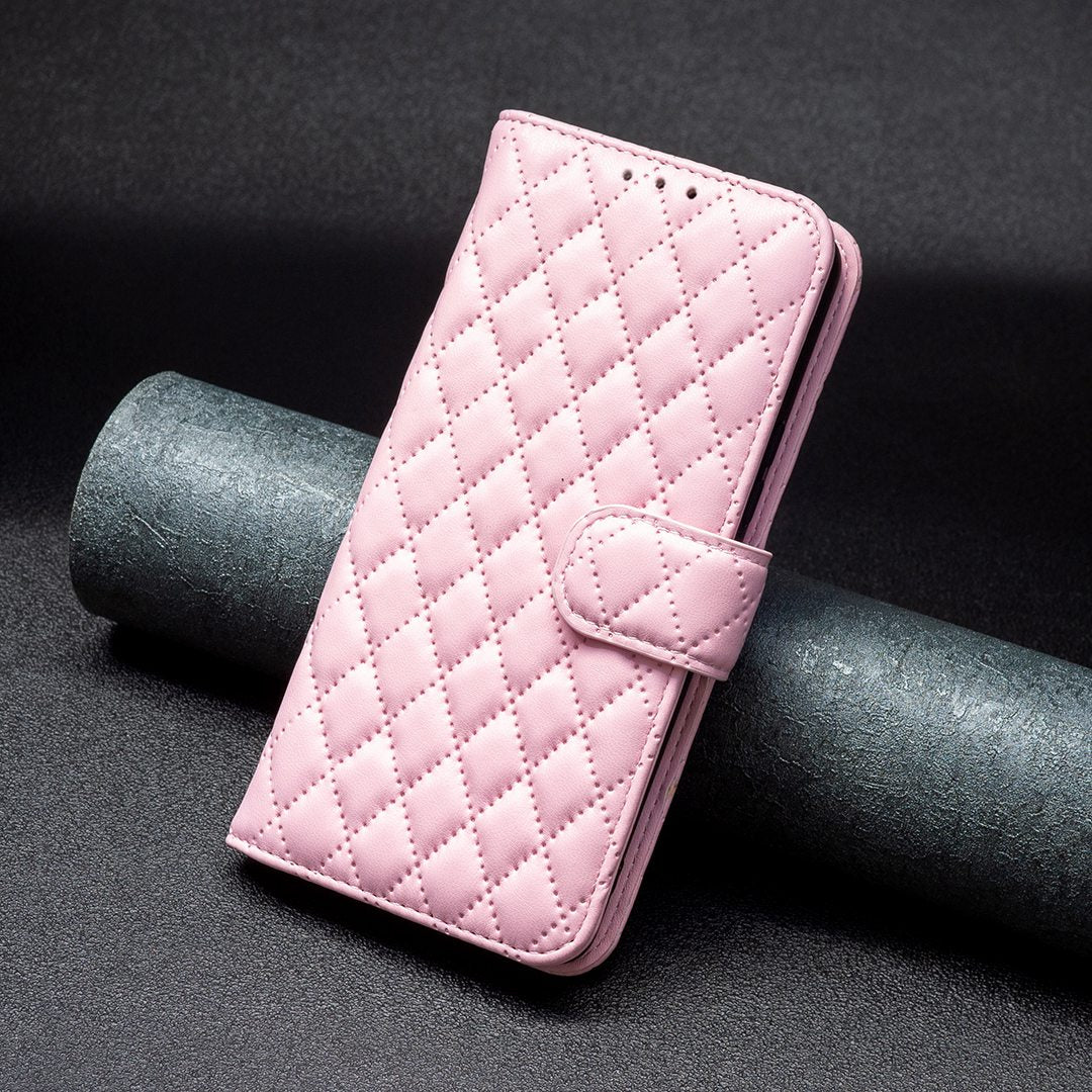 BINFEN COLOR For Samsung Galaxy A52 4G / 5G / A52s 5G PU Leather Shell, BF Style-14 Imprinted Rhombus Pattern Wallet Cover Matte Phone Stand Case