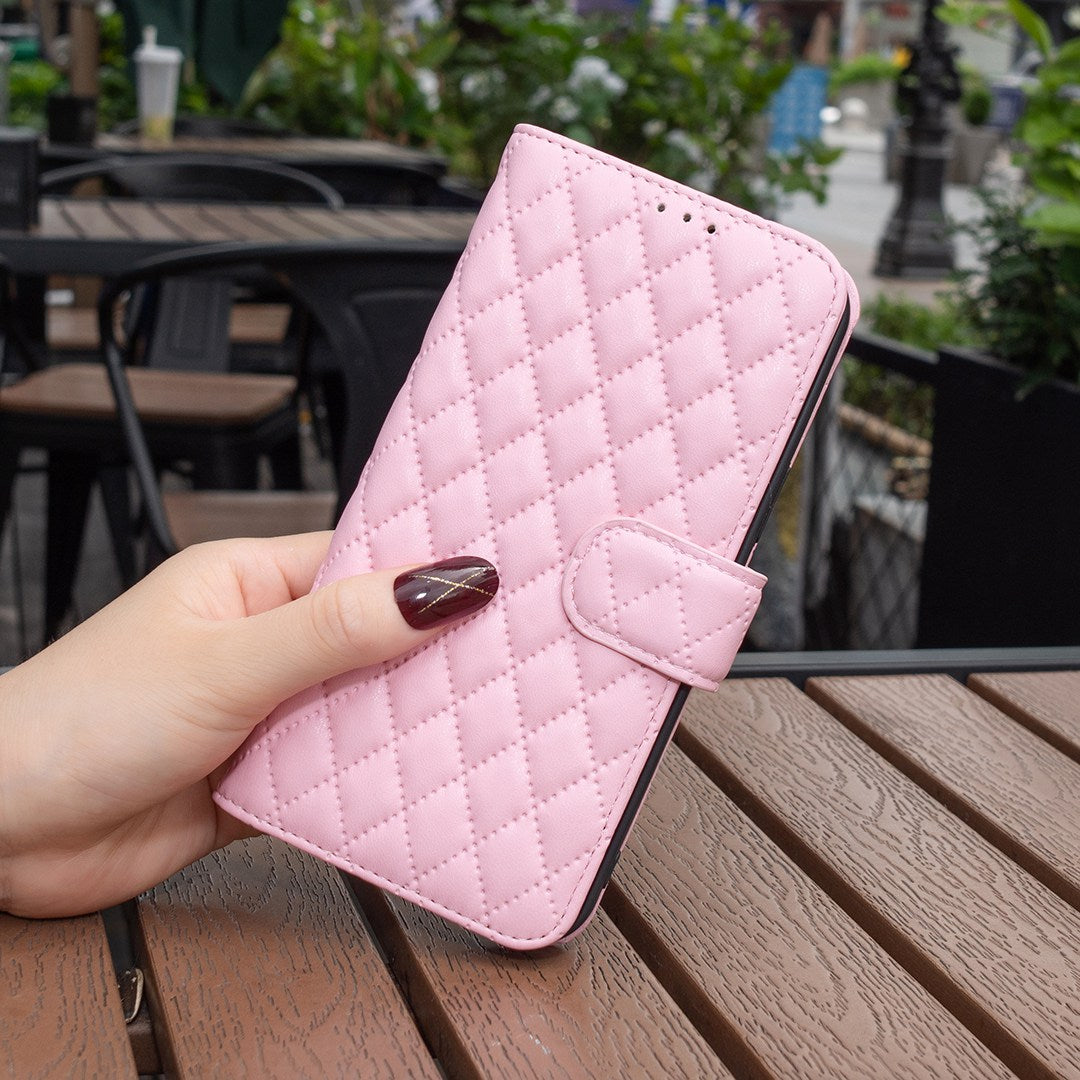 BINFEN COLOR For Samsung Galaxy A52 4G / 5G / A52s 5G PU Leather Shell, BF Style-14 Imprinted Rhombus Pattern Wallet Cover Matte Phone Stand Case