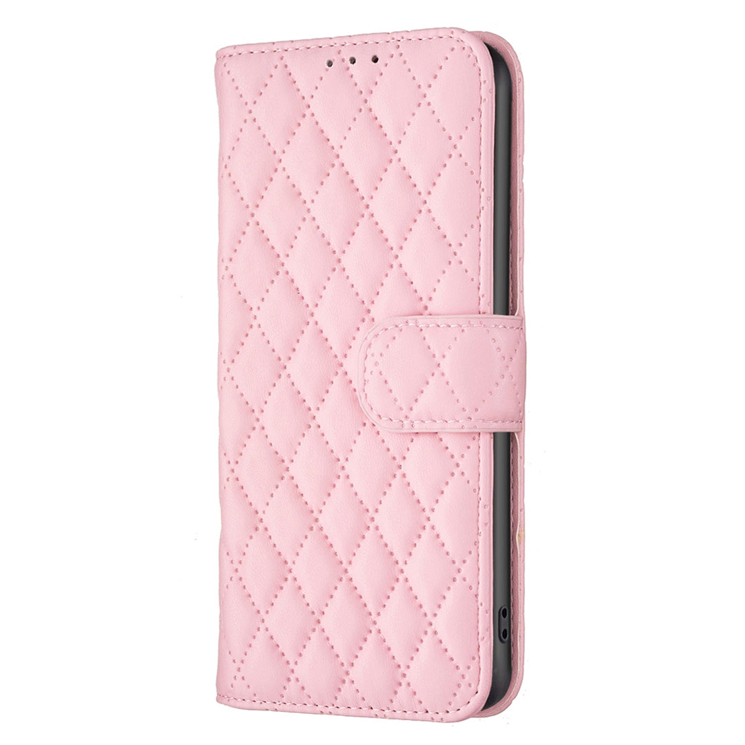 BINFEN COLOR For Samsung Galaxy A52 4G / 5G / A52s 5G PU Leather Shell, BF Style-14 Imprinted Rhombus Pattern Wallet Cover Matte Phone Stand Case