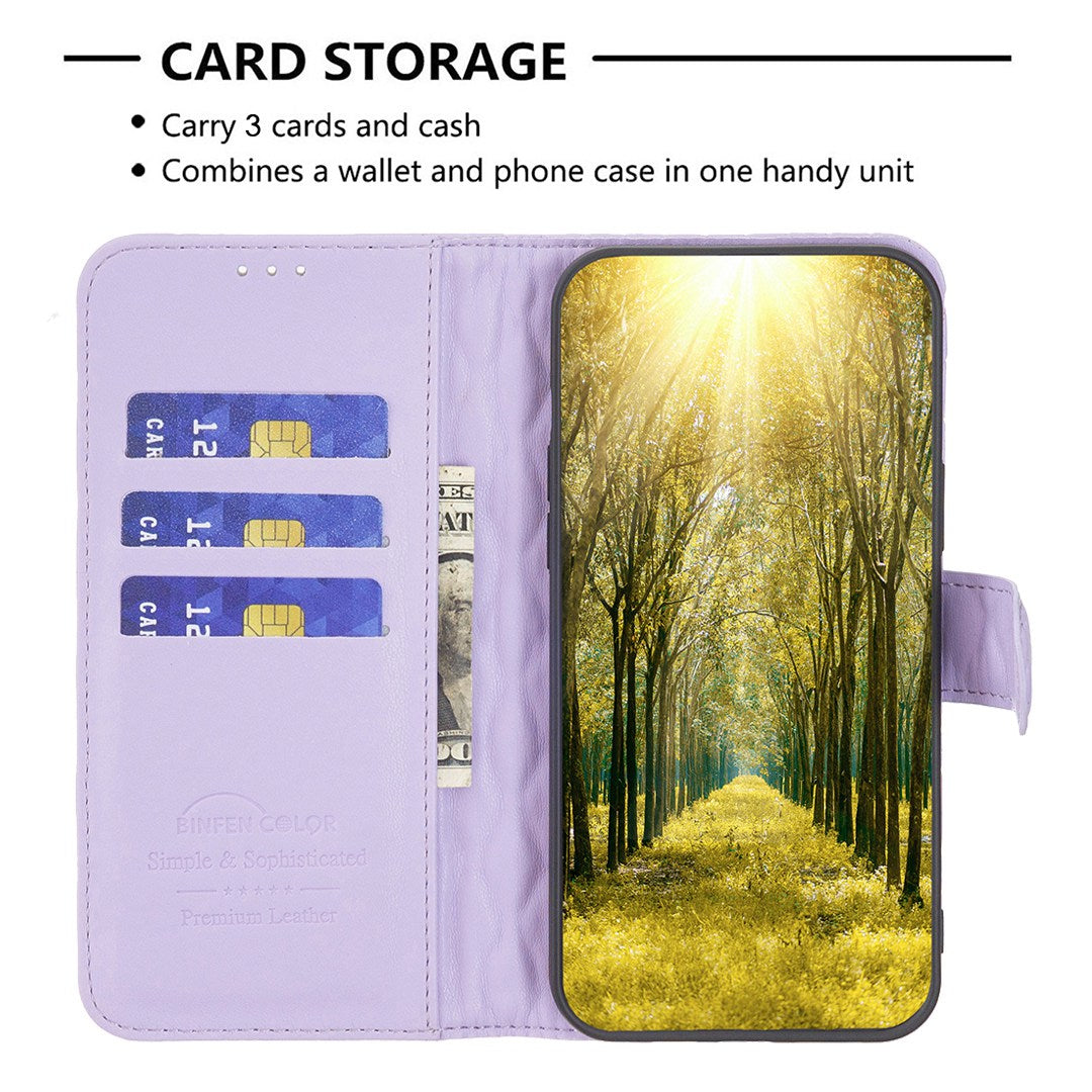 BINFEN COLOR For Samsung Galaxy A52 4G / 5G / A52s 5G PU Leather Shell, BF Style-14 Imprinted Rhombus Pattern Wallet Cover Matte Phone Stand Case
