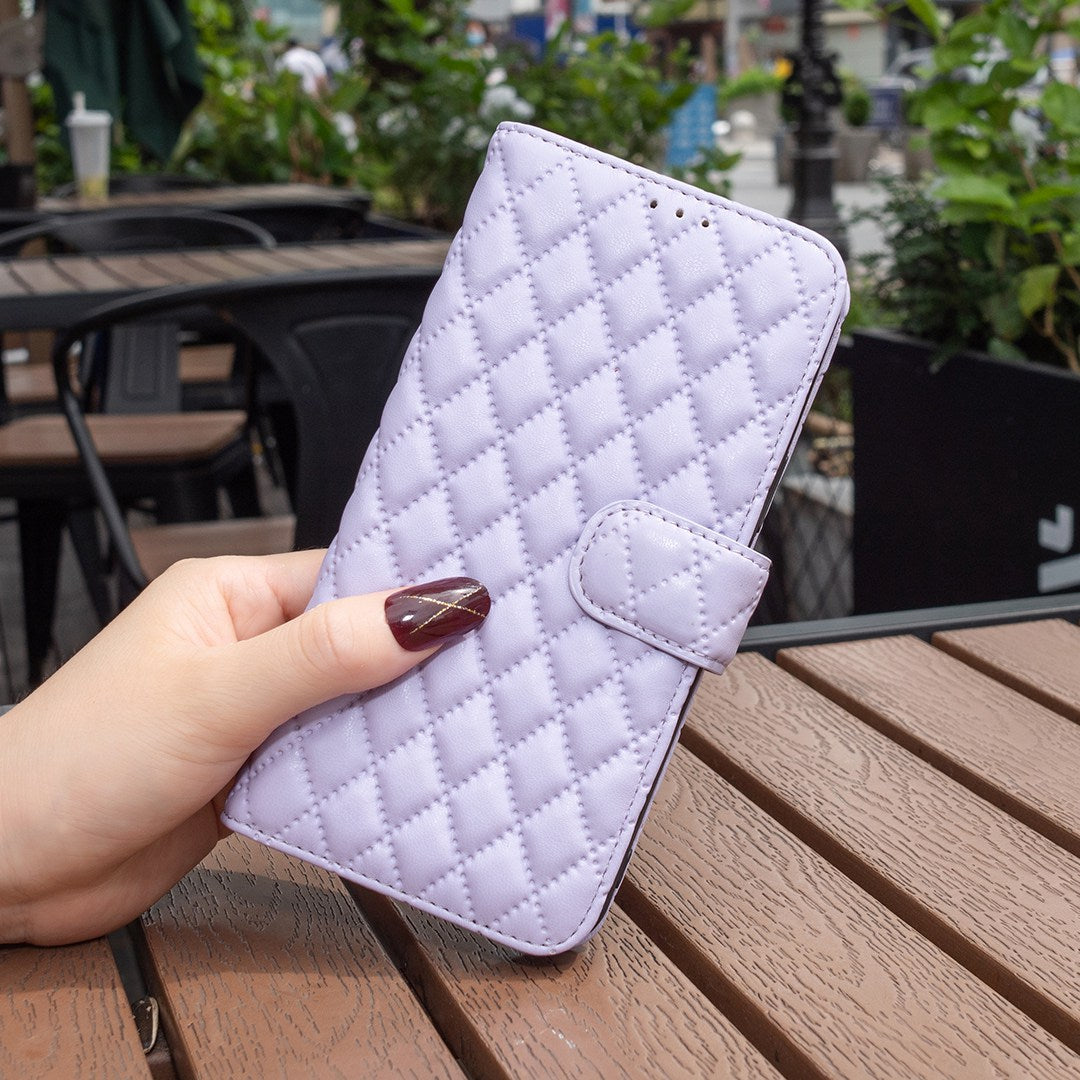 BINFEN COLOR For Samsung Galaxy A52 4G / 5G / A52s 5G PU Leather Shell, BF Style-14 Imprinted Rhombus Pattern Wallet Cover Matte Phone Stand Case