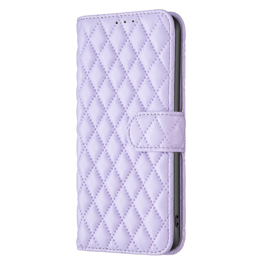 BINFEN COLOR For Samsung Galaxy A52 4G / 5G / A52s 5G PU Leather Shell, BF Style-14 Imprinted Rhombus Pattern Wallet Cover Matte Phone Stand Case