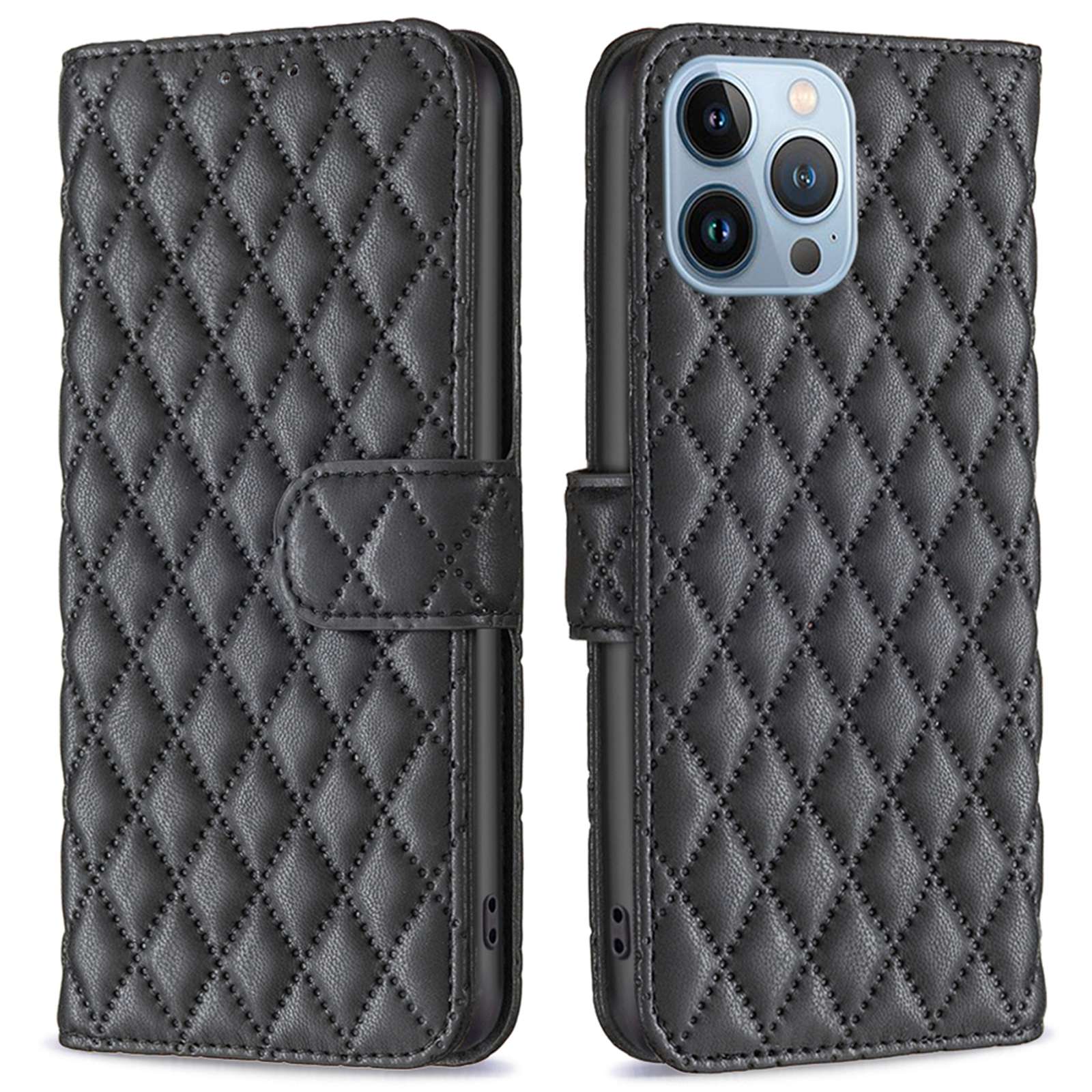 BINFEN COLOR Matte Phone Cover for iPhone 13 Pro 6.1 inch BF Style-14 Full Coverage PU Leather Flip Wallet Case Stand with Imprinted Rhombus Pattern