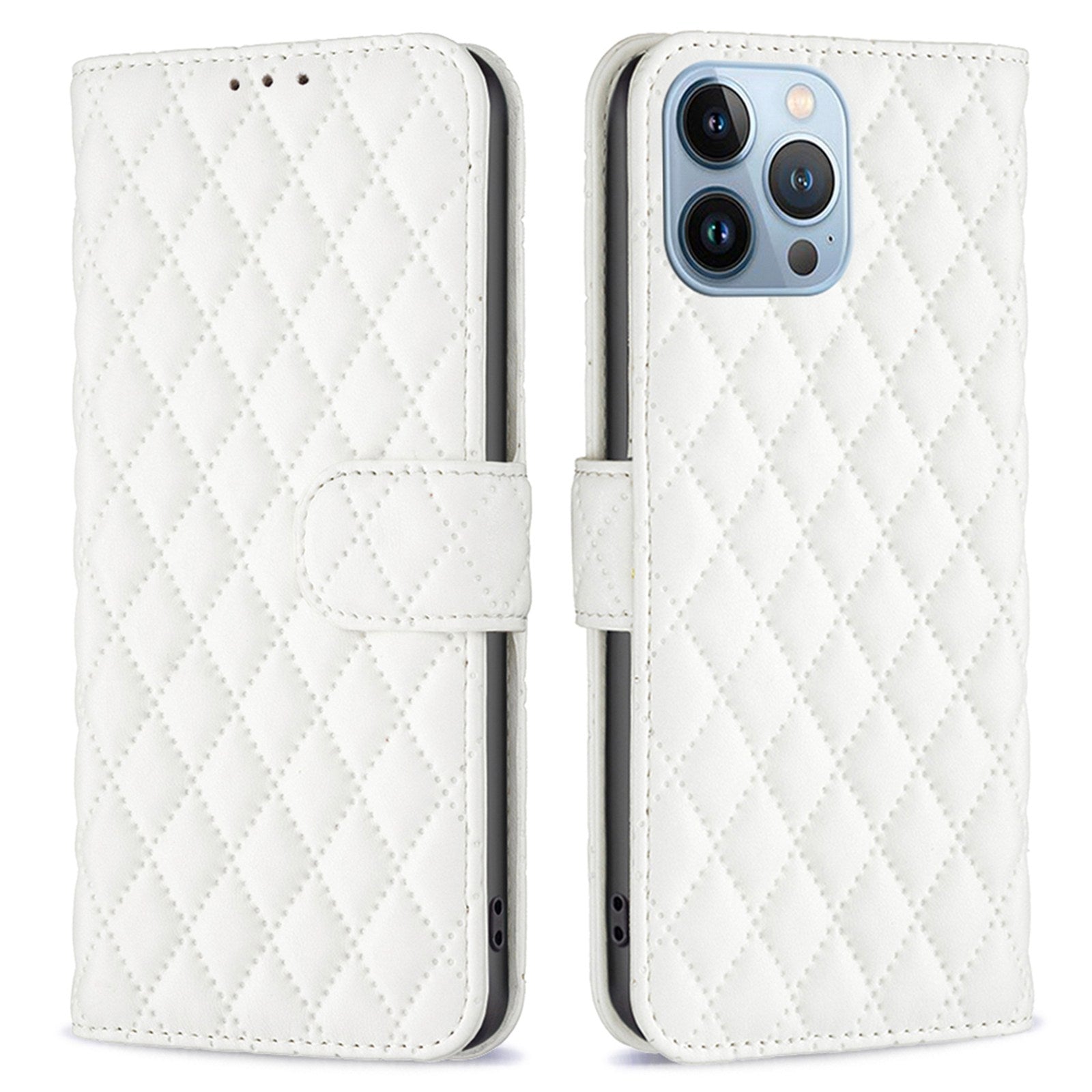 BINFEN COLOR Matte Phone Cover for iPhone 13 Pro 6.1 inch BF Style-14 Full Coverage PU Leather Flip Wallet Case Stand with Imprinted Rhombus Pattern