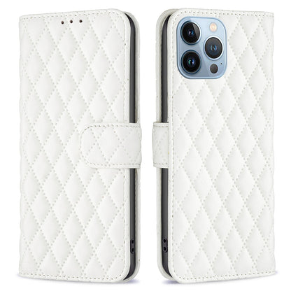 BINFEN COLOR Matte Phone Cover for iPhone 13 Pro 6.1 inch BF Style-14 Full Coverage PU Leather Flip Wallet Case Stand with Imprinted Rhombus Pattern