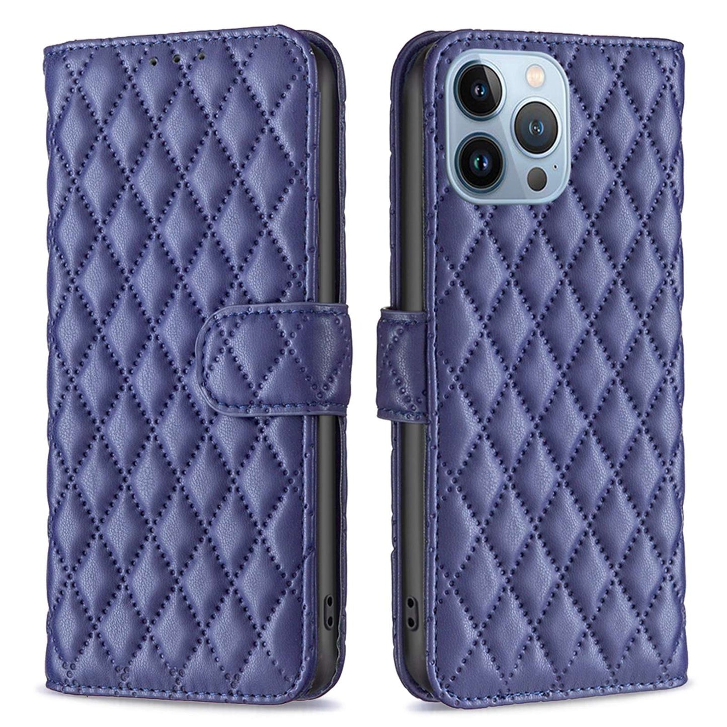 BINFEN COLOR Matte Phone Cover for iPhone 13 Pro 6.1 inch BF Style-14 Full Coverage PU Leather Flip Wallet Case Stand with Imprinted Rhombus Pattern
