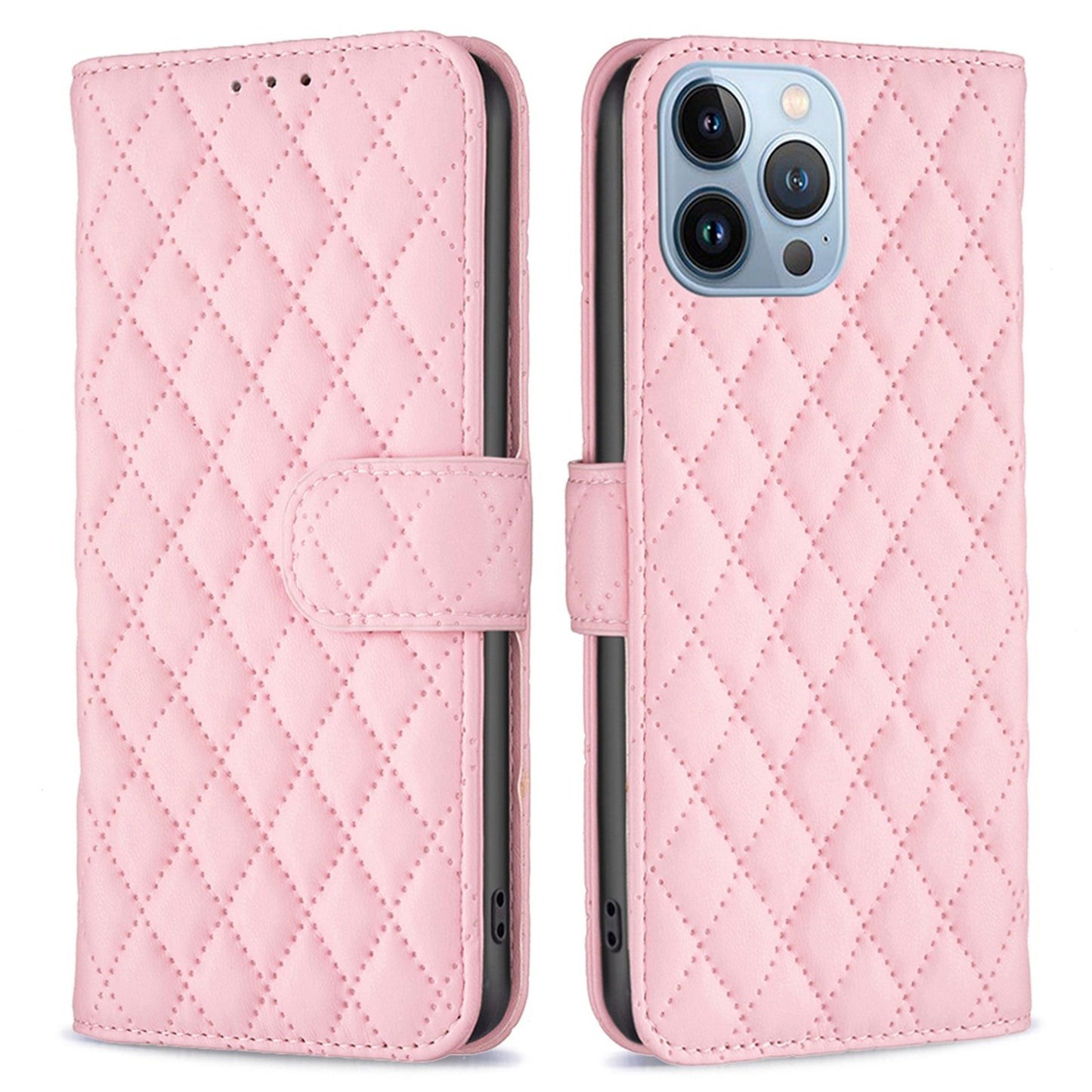 BINFEN COLOR Matte Phone Cover for iPhone 13 Pro 6.1 inch BF Style-14 Full Coverage PU Leather Flip Wallet Case Stand with Imprinted Rhombus Pattern