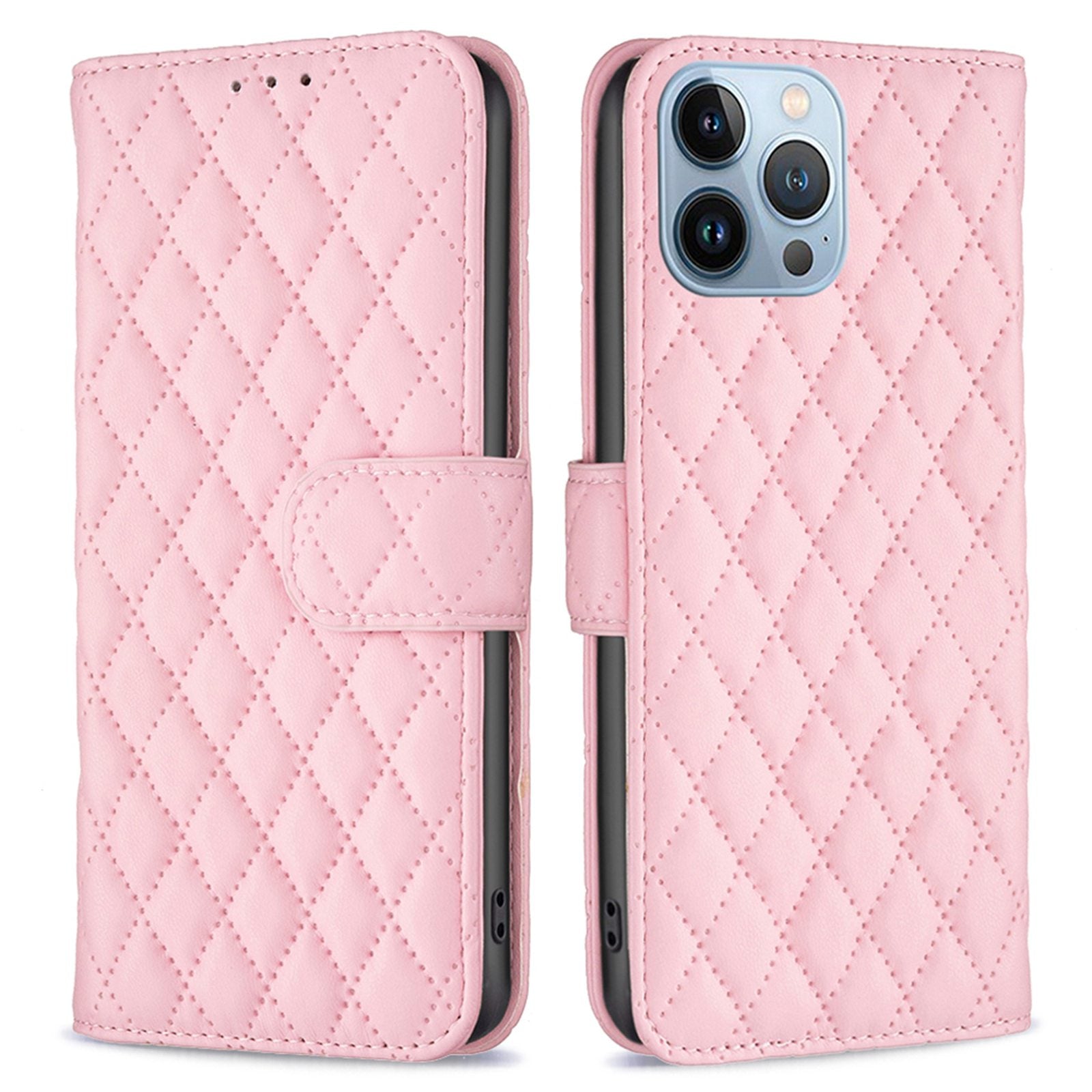 BINFEN COLOR Matte Phone Cover for iPhone 13 Pro 6.1 inch BF Style-14 Full Coverage PU Leather Flip Wallet Case Stand with Imprinted Rhombus Pattern