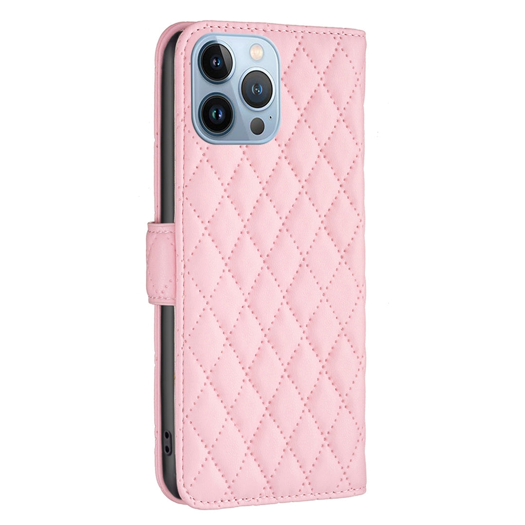 BINFEN COLOR Matte Phone Cover for iPhone 13 Pro 6.1 inch BF Style-14 Full Coverage PU Leather Flip Wallet Case Stand with Imprinted Rhombus Pattern