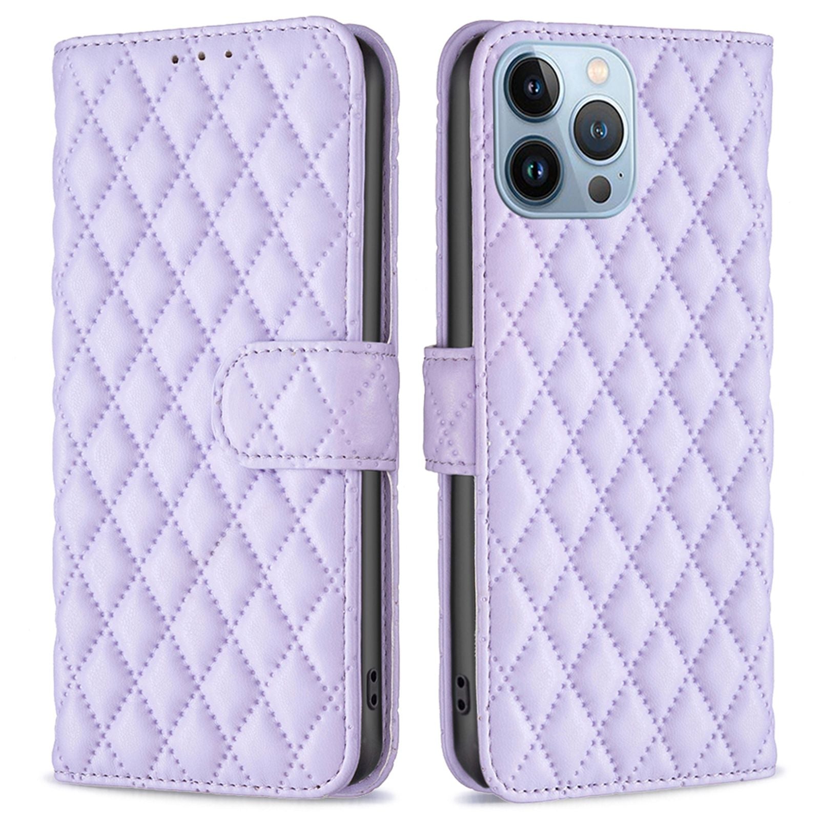 BINFEN COLOR Matte Phone Cover for iPhone 13 Pro 6.1 inch BF Style-14 Full Coverage PU Leather Flip Wallet Case Stand with Imprinted Rhombus Pattern