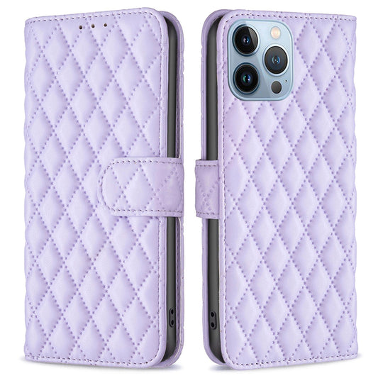 BINFEN COLOR Matte Phone Cover for iPhone 13 Pro 6.1 inch BF Style-14 Full Coverage PU Leather Flip Wallet Case Stand with Imprinted Rhombus Pattern