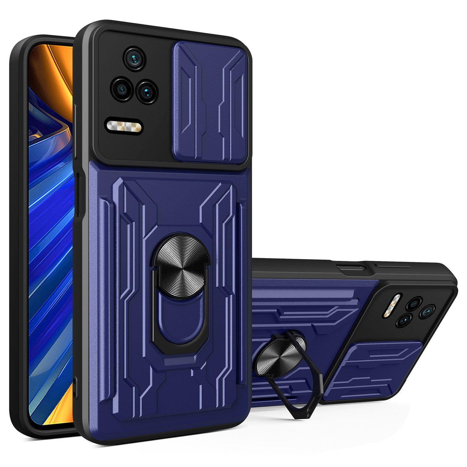 For Xiaomi Redmi K40S 5G / Poco F4 5G Card Holder Ring Kickstand Phone Case Slide Camera Cover PC + TPU Hybrid Shell