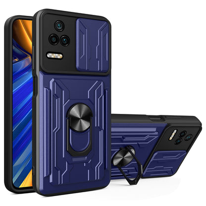For Xiaomi Redmi K40S 5G / Poco F4 5G Card Holder Ring Kickstand Phone Case Slide Camera Cover PC + TPU Hybrid Shell