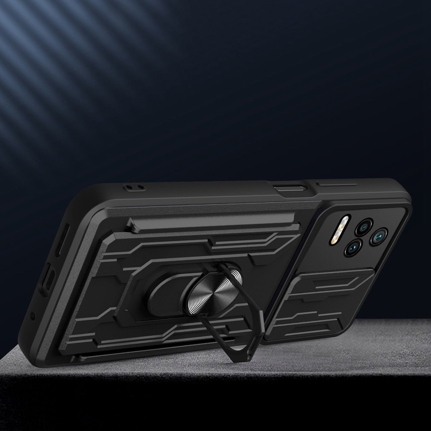 For Xiaomi Redmi K40S 5G / Poco F4 5G Card Holder Ring Kickstand Phone Case Slide Camera Cover PC + TPU Hybrid Shell