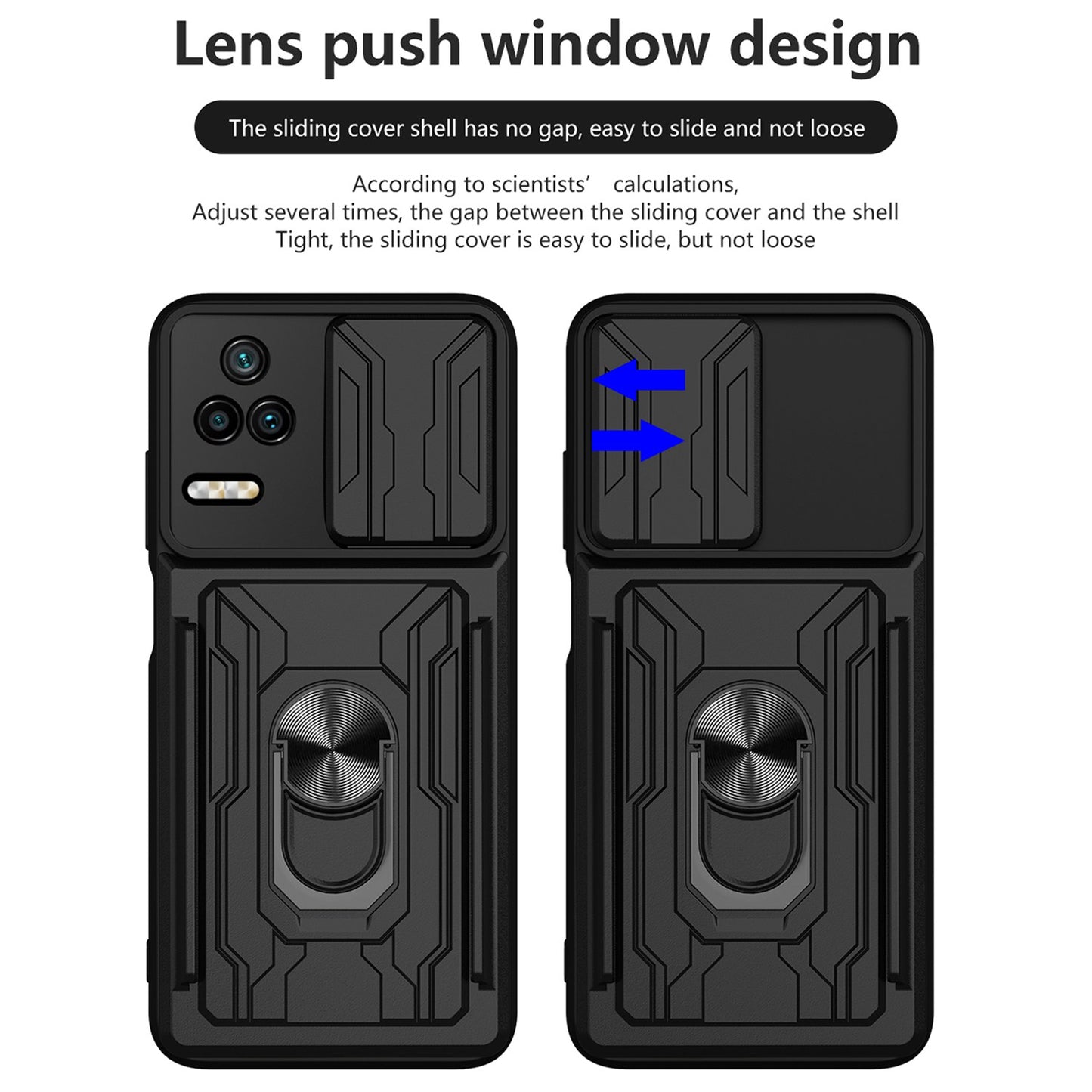 For Xiaomi Redmi K40S 5G / Poco F4 5G Card Holder Ring Kickstand Phone Case Slide Camera Cover PC + TPU Hybrid Shell