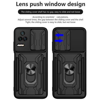 For Xiaomi Redmi K40S 5G / Poco F4 5G Card Holder Ring Kickstand Phone Case Slide Camera Cover PC + TPU Hybrid Shell