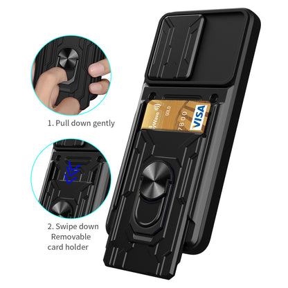For Xiaomi Redmi K40S 5G / Poco F4 5G Card Holder Ring Kickstand Phone Case Slide Camera Cover PC + TPU Hybrid Shell