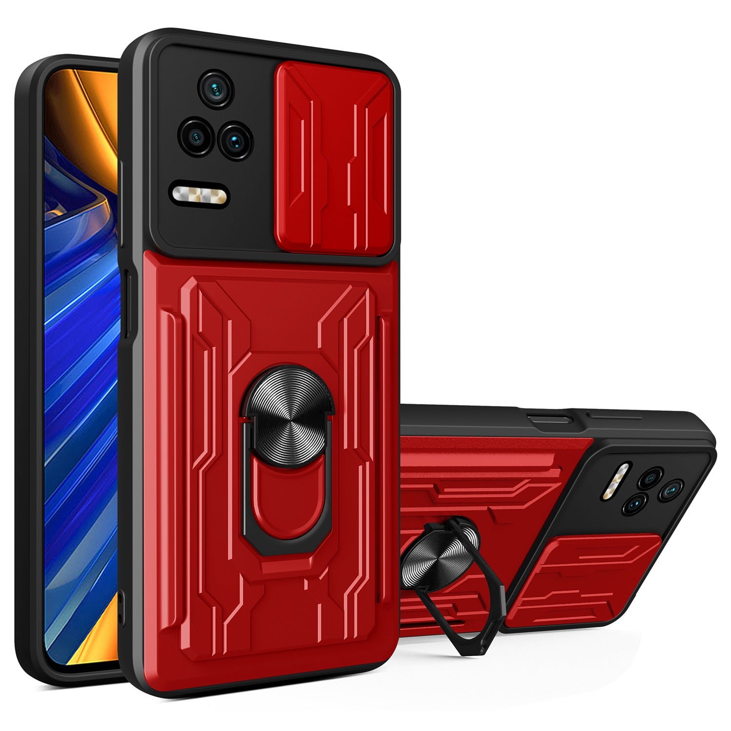 For Xiaomi Redmi K40S 5G / Poco F4 5G Card Holder Ring Kickstand Phone Case Slide Camera Cover PC + TPU Hybrid Shell