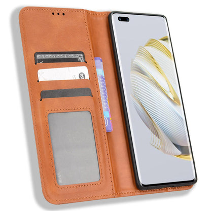 For Huawei nova 10 4G Flip Auto Closing Magnetic Retro PU Leather Wallet Case Stand Function Phone Shell Cover