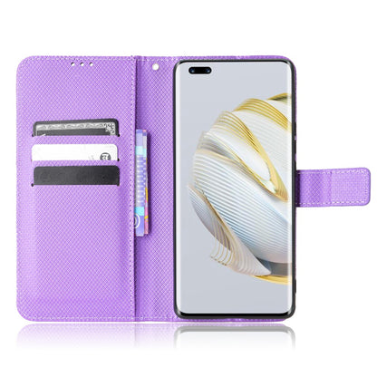 For Huawei nova 10 Pro 4G Diamond Texture PU Leather Phone Cover Wear-resistant Stand Wallet Feature Case with Wrist Strap