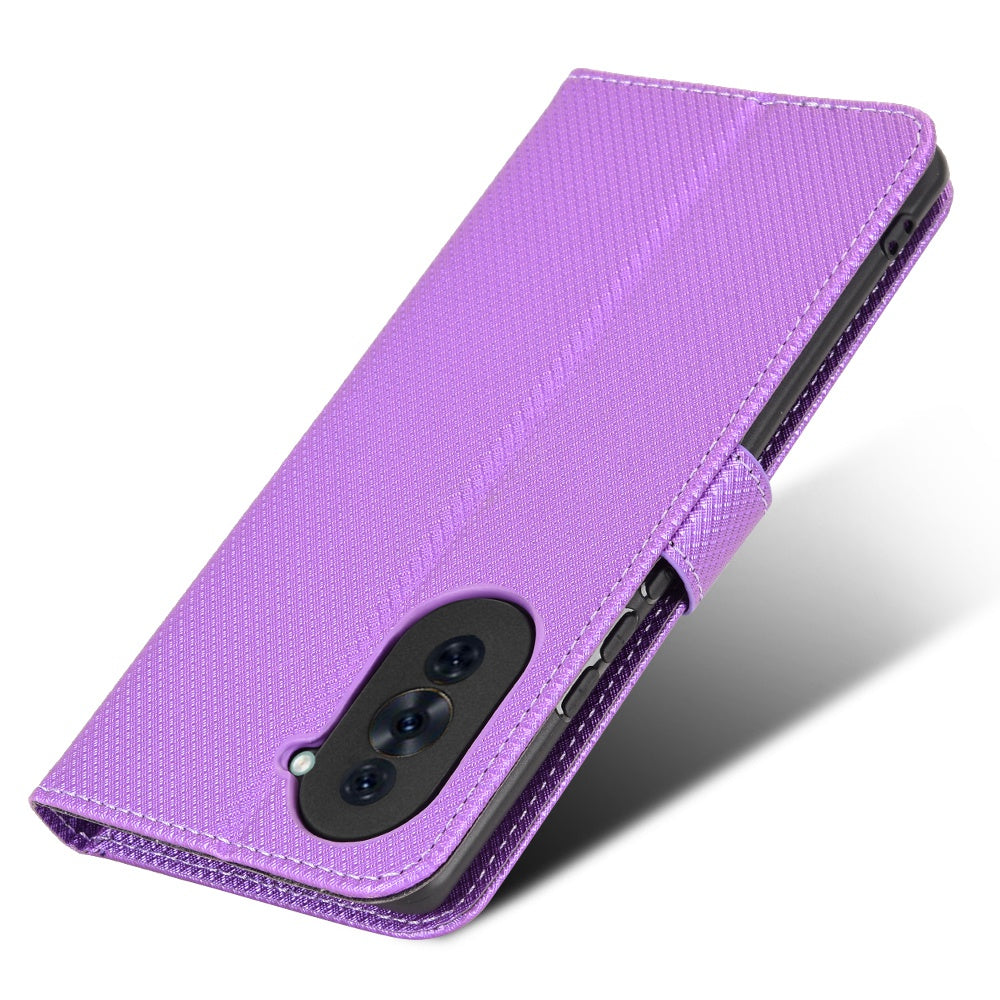 For Huawei nova 10 Pro 4G Diamond Texture PU Leather Phone Cover Wear-resistant Stand Wallet Feature Case with Wrist Strap