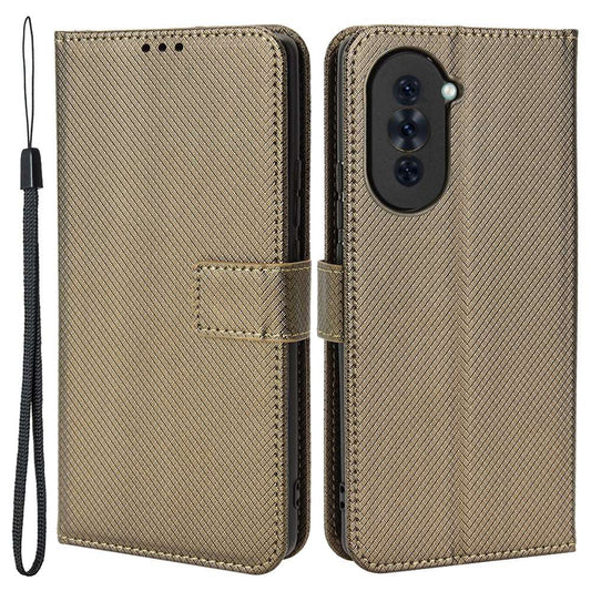 For Huawei nova 10 Pro 4G Diamond Texture PU Leather Phone Cover Wear-resistant Stand Wallet Feature Case with Wrist Strap