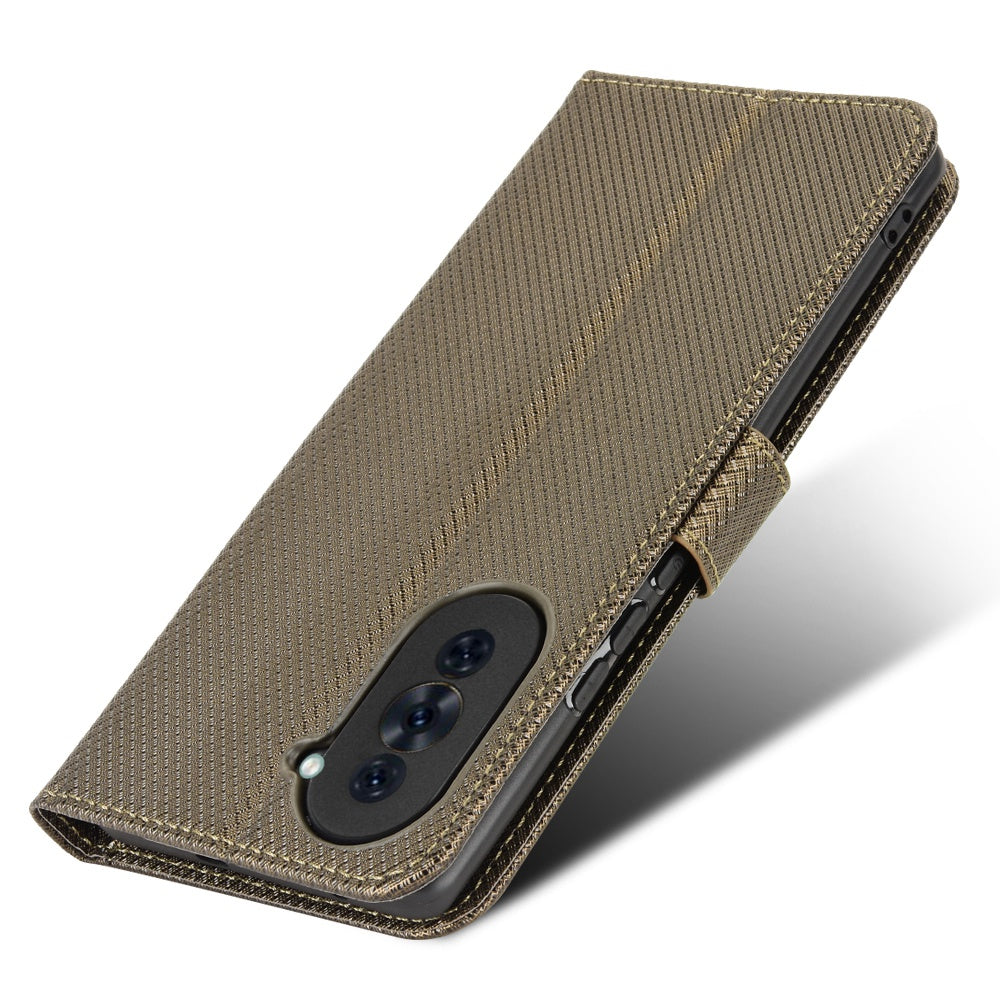 For Huawei nova 10 Pro 4G Diamond Texture PU Leather Phone Cover Wear-resistant Stand Wallet Feature Case with Wrist Strap