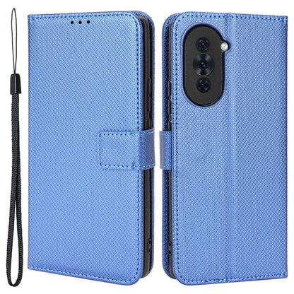 For Huawei nova 10 Pro 4G Diamond Texture PU Leather Phone Cover Wear-resistant Stand Wallet Feature Case with Wrist Strap