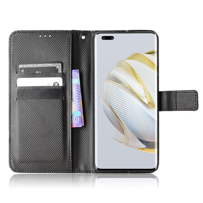 For Huawei nova 10 Pro 4G Diamond Texture PU Leather Phone Cover Wear-resistant Stand Wallet Feature Case with Wrist Strap