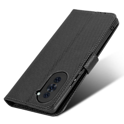 For Huawei nova 10 Pro 4G Diamond Texture PU Leather Phone Cover Wear-resistant Stand Wallet Feature Case with Wrist Strap