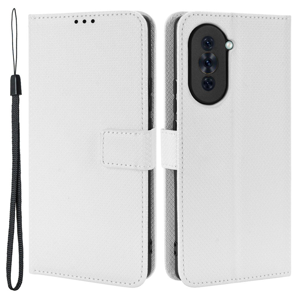 For Huawei nova 10 Pro 4G Diamond Texture PU Leather Phone Cover Wear-resistant Stand Wallet Feature Case with Wrist Strap