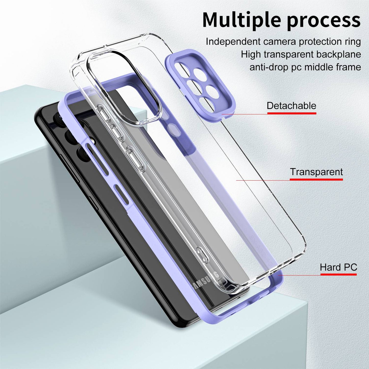 For Samsung Galaxy A73 5G Ultra-thin Clear TPU Phone Case with Colorful Frame Drop-proof Anti-scratch Phone Cover