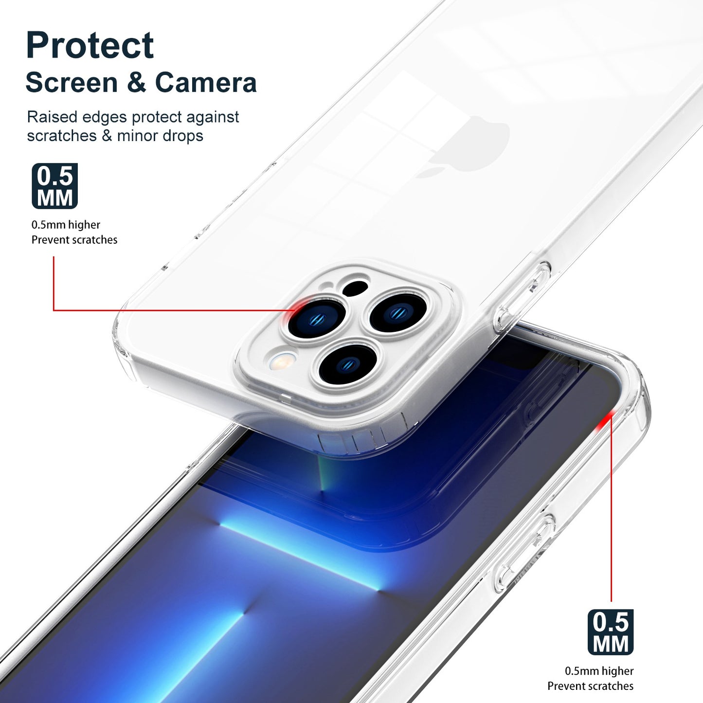 For iPhone 13 Pro 6.1 inch Shockproof Clear Mobile Phone TPU Case with Airbag Protection Colorful Frame Anti-fall Phone Cover