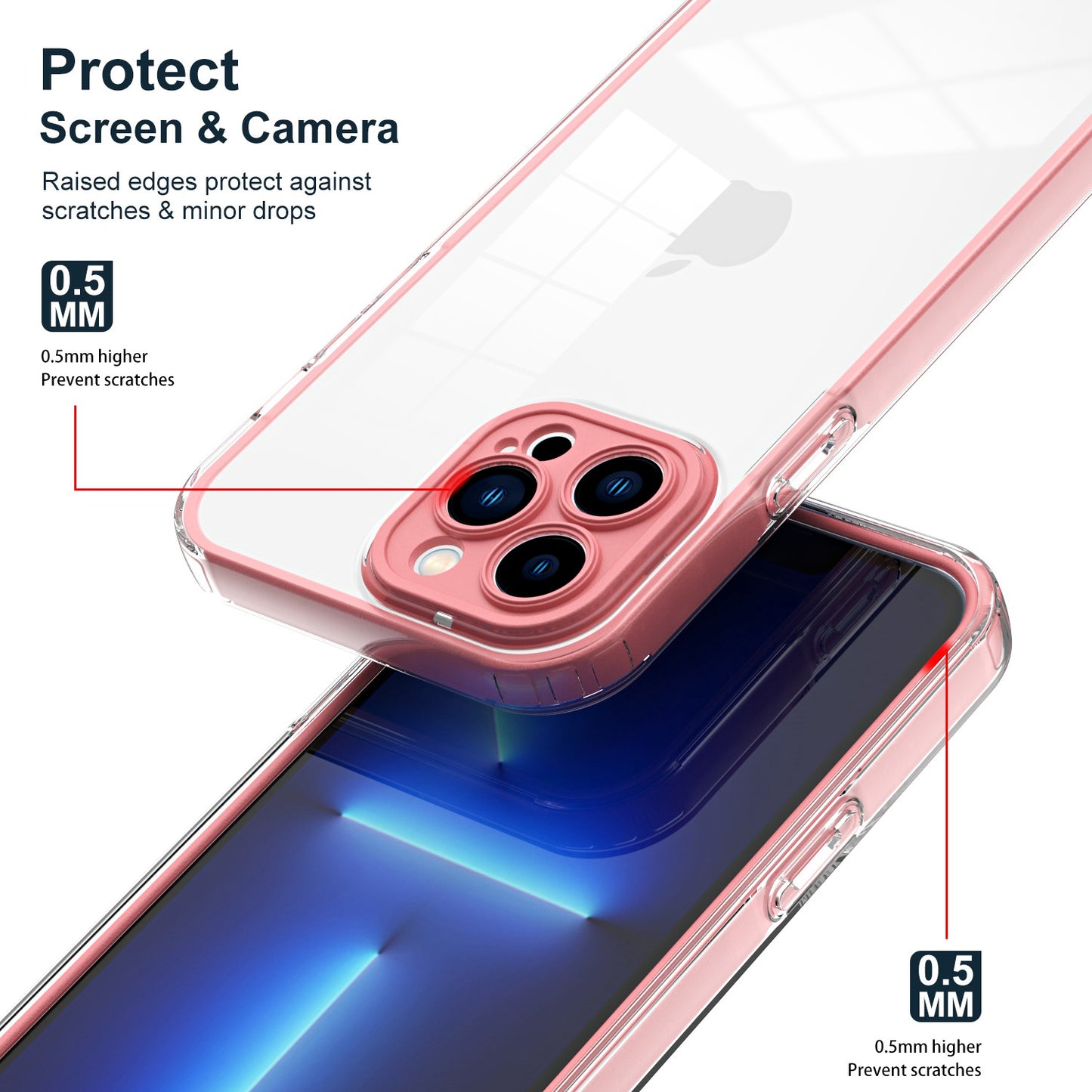 For iPhone 13 Pro 6.1 inch Shockproof Clear Mobile Phone TPU Case with Airbag Protection Colorful Frame Anti-fall Phone Cover