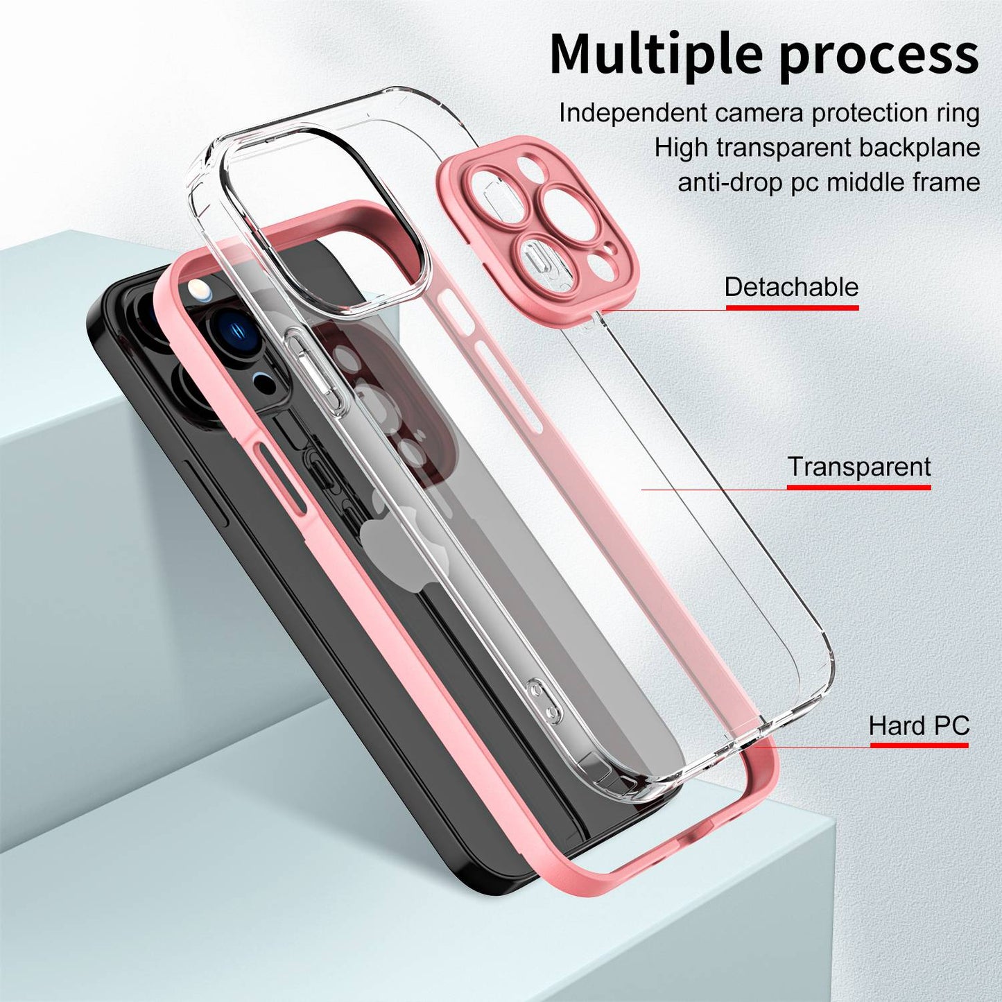 For iPhone 13 Pro 6.1 inch Shockproof Clear Mobile Phone TPU Case with Airbag Protection Colorful Frame Anti-fall Phone Cover