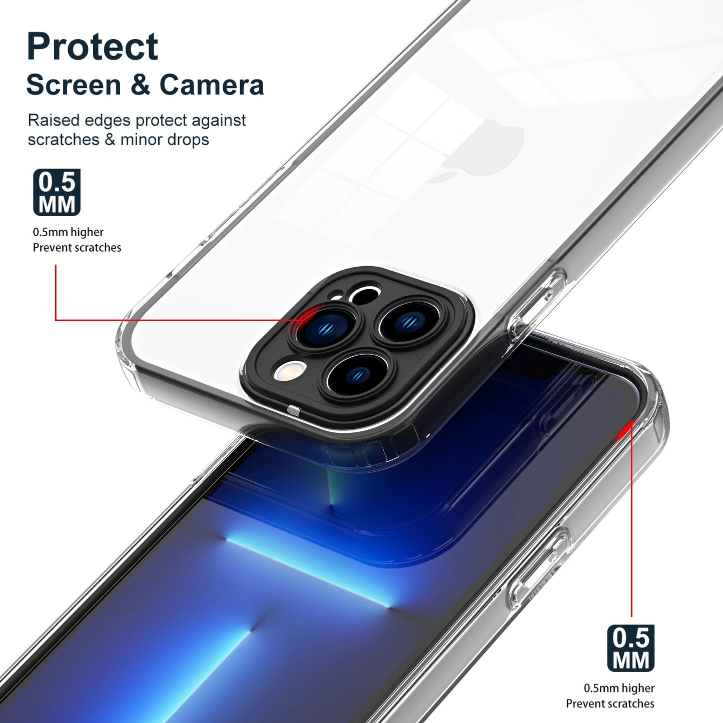 For iPhone 13 Pro 6.1 inch Shockproof Clear Mobile Phone TPU Case with Airbag Protection Colorful Frame Anti-fall Phone Cover