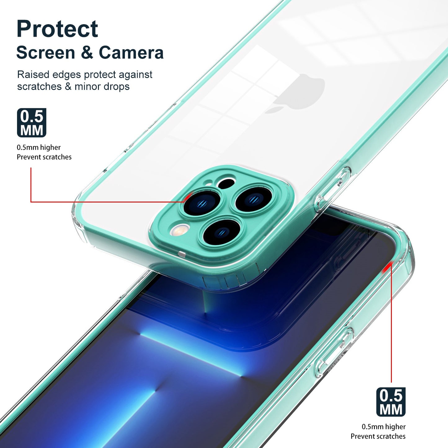For iPhone 13 Pro 6.1 inch Shockproof Clear Mobile Phone TPU Case with Airbag Protection Colorful Frame Anti-fall Phone Cover