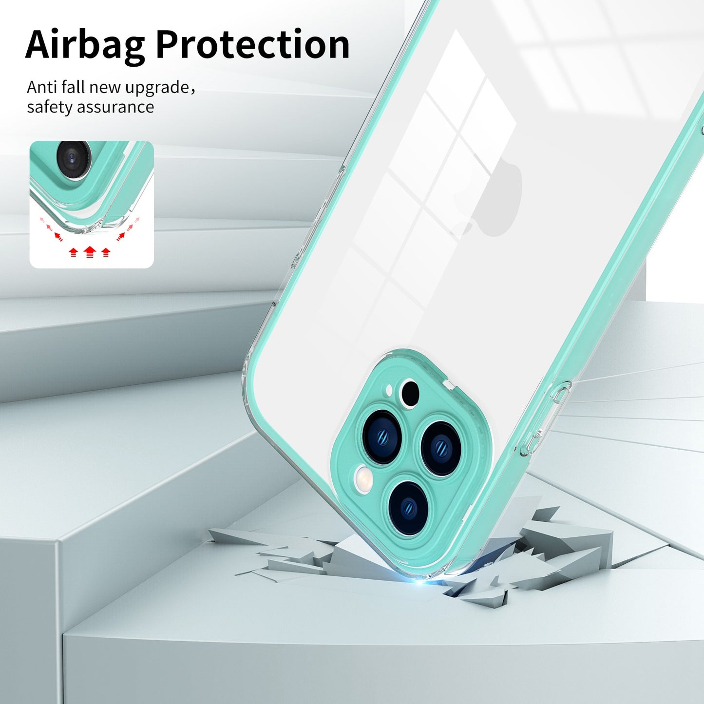 For iPhone 13 Pro 6.1 inch Shockproof Clear Mobile Phone TPU Case with Airbag Protection Colorful Frame Anti-fall Phone Cover