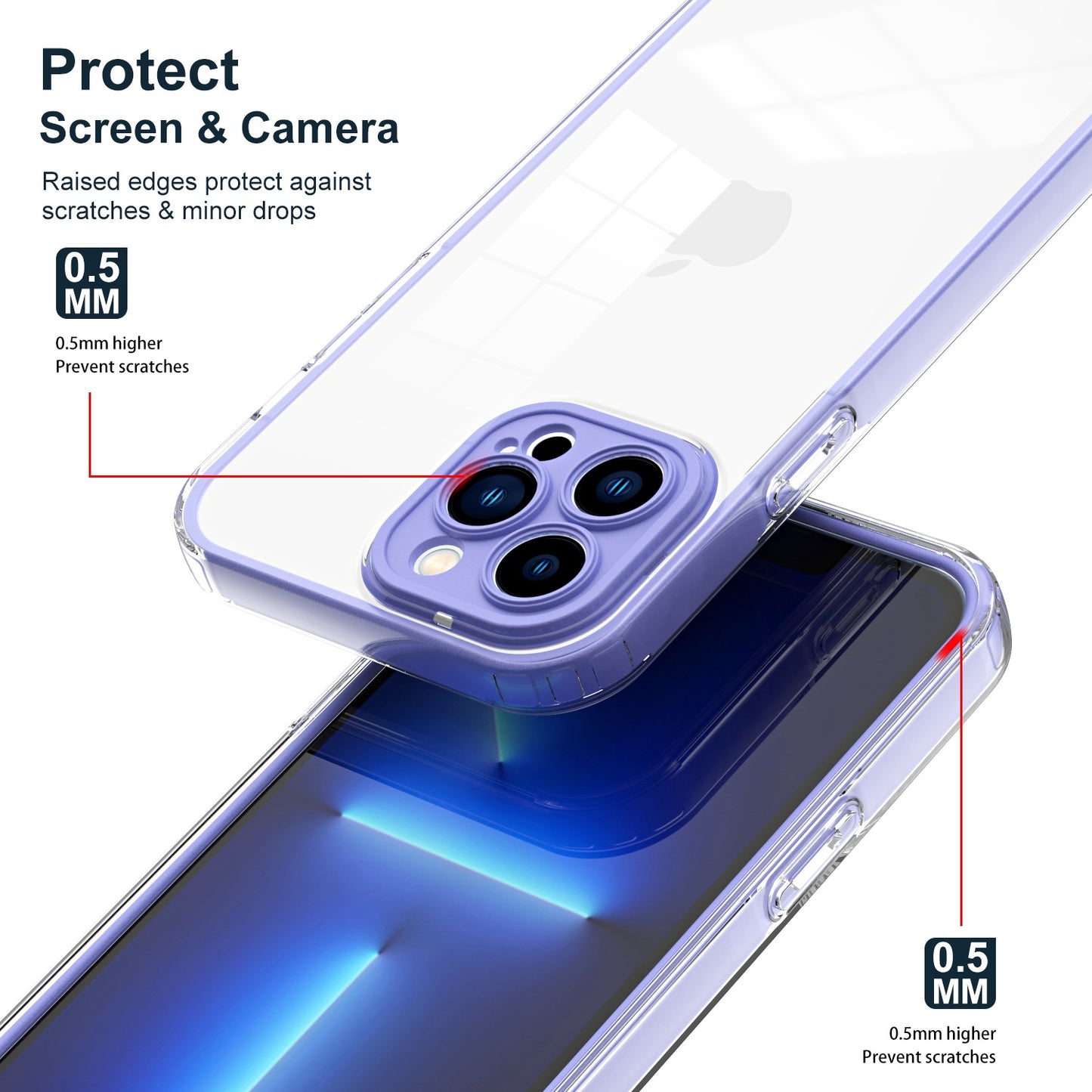 For iPhone 13 Pro 6.1 inch Shockproof Clear Mobile Phone TPU Case with Airbag Protection Colorful Frame Anti-fall Phone Cover