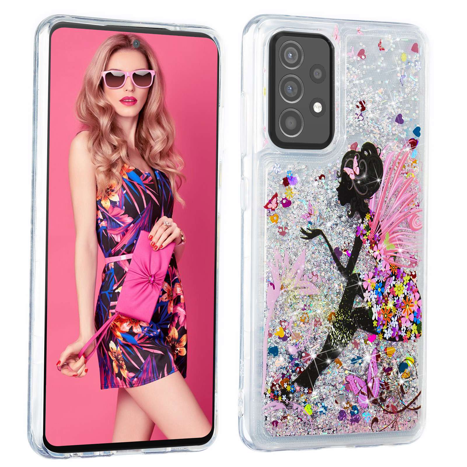 For Samsung Galaxy A13 4G Embossment Pattern Glitter Case Liquid Floating Quicksand Transparent TPU Phone Cover