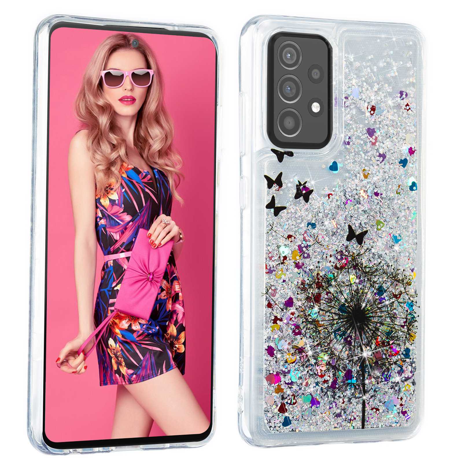 For Samsung Galaxy A13 4G Embossment Pattern Glitter Case Liquid Floating Quicksand Transparent TPU Phone Cover