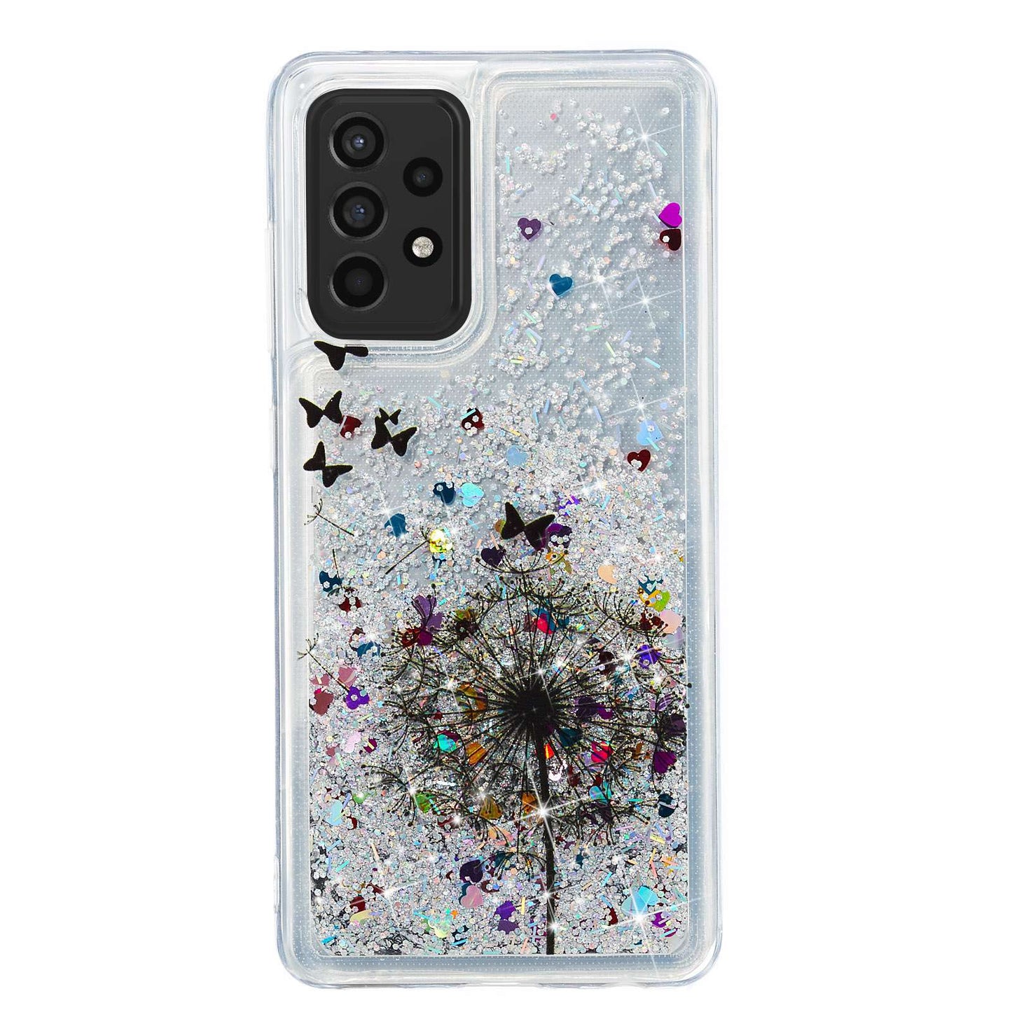 For Samsung Galaxy A13 4G Embossment Pattern Glitter Case Liquid Floating Quicksand Transparent TPU Phone Cover