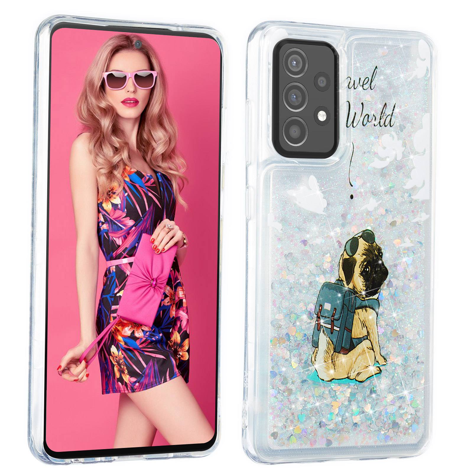 For Samsung Galaxy A13 4G Embossment Pattern Glitter Case Liquid Floating Quicksand Transparent TPU Phone Cover