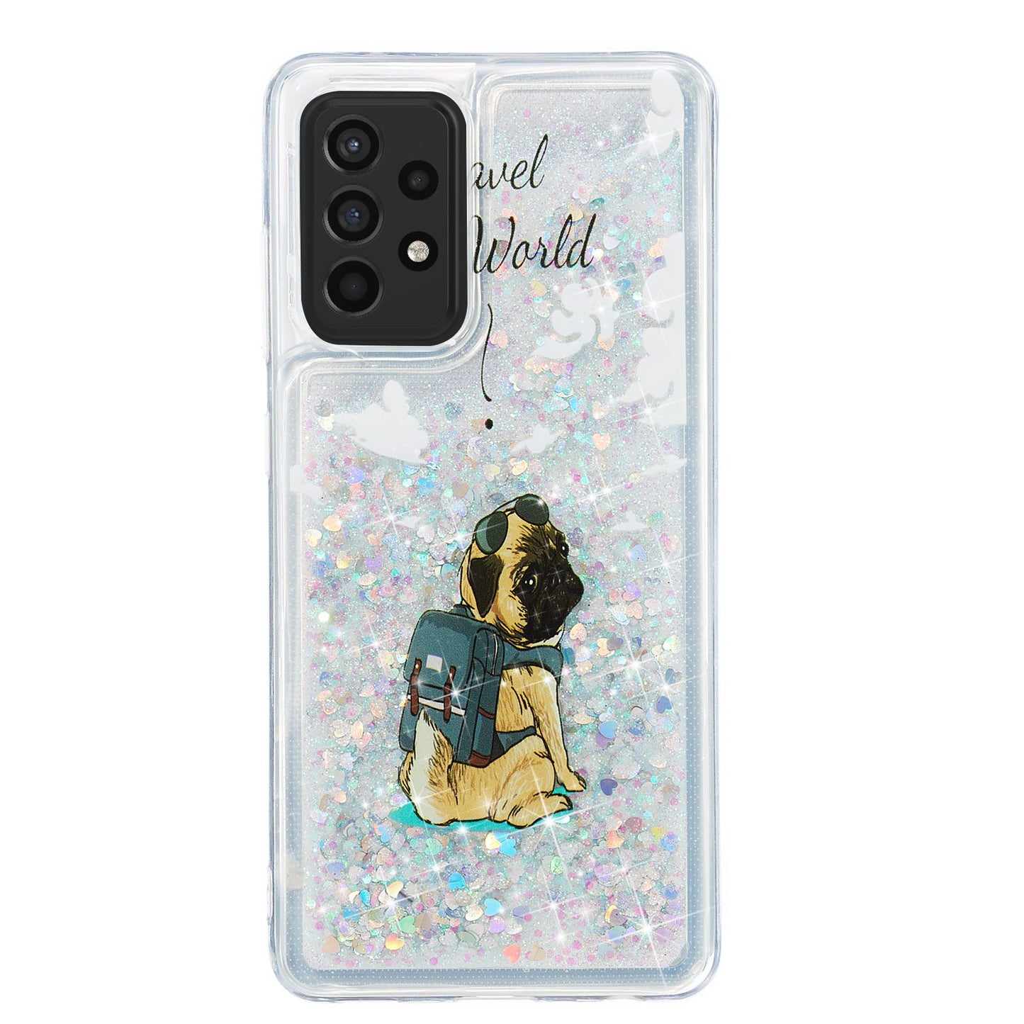 For Samsung Galaxy A13 4G Embossment Pattern Glitter Case Liquid Floating Quicksand Transparent TPU Phone Cover