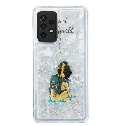 For Samsung Galaxy A13 4G Embossment Pattern Glitter Case Liquid Floating Quicksand Transparent TPU Phone Cover