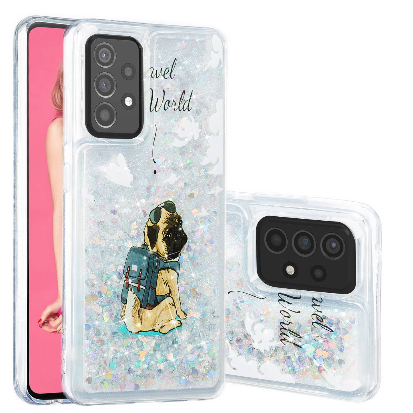 For Samsung Galaxy A13 4G Embossment Pattern Glitter Case Liquid Floating Quicksand Transparent TPU Phone Cover