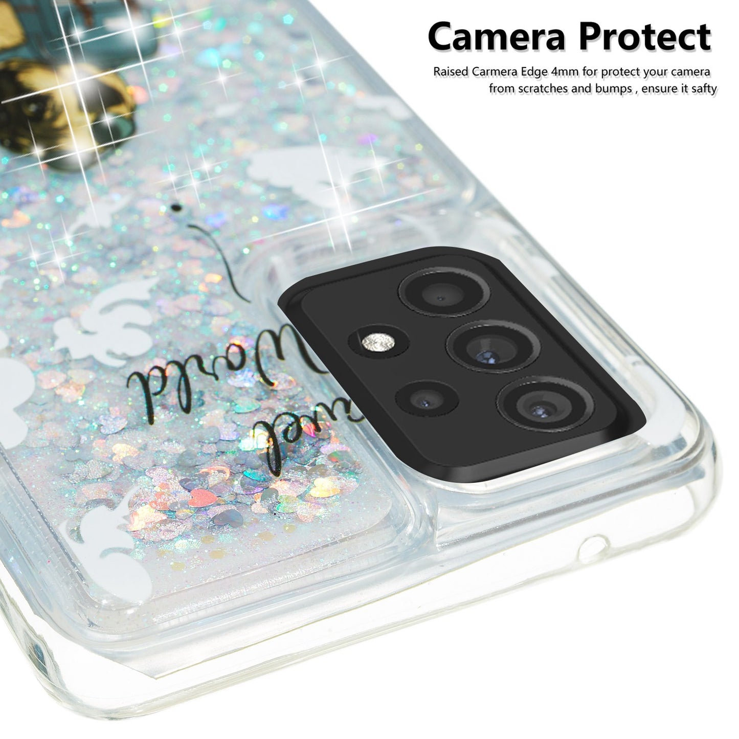 For Samsung Galaxy A13 4G Embossment Pattern Glitter Case Liquid Floating Quicksand Transparent TPU Phone Cover