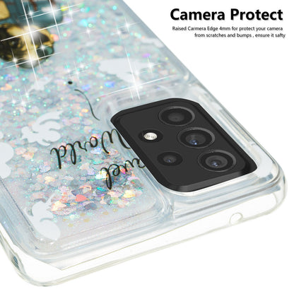 For Samsung Galaxy A13 4G Embossment Pattern Glitter Case Liquid Floating Quicksand Transparent TPU Phone Cover