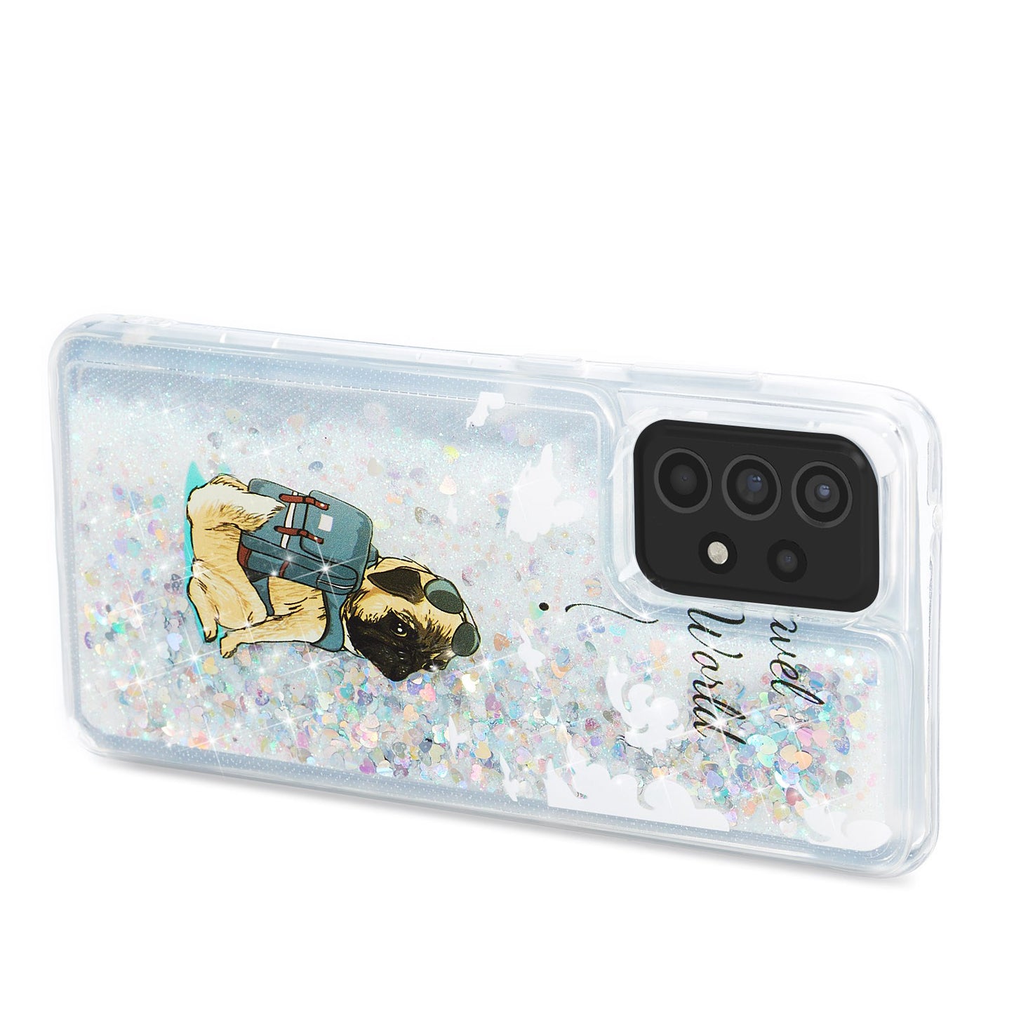 For Samsung Galaxy A13 4G Embossment Pattern Glitter Case Liquid Floating Quicksand Transparent TPU Phone Cover