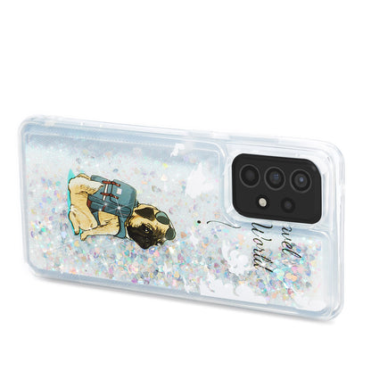 For Samsung Galaxy A13 4G Embossment Pattern Glitter Case Liquid Floating Quicksand Transparent TPU Phone Cover